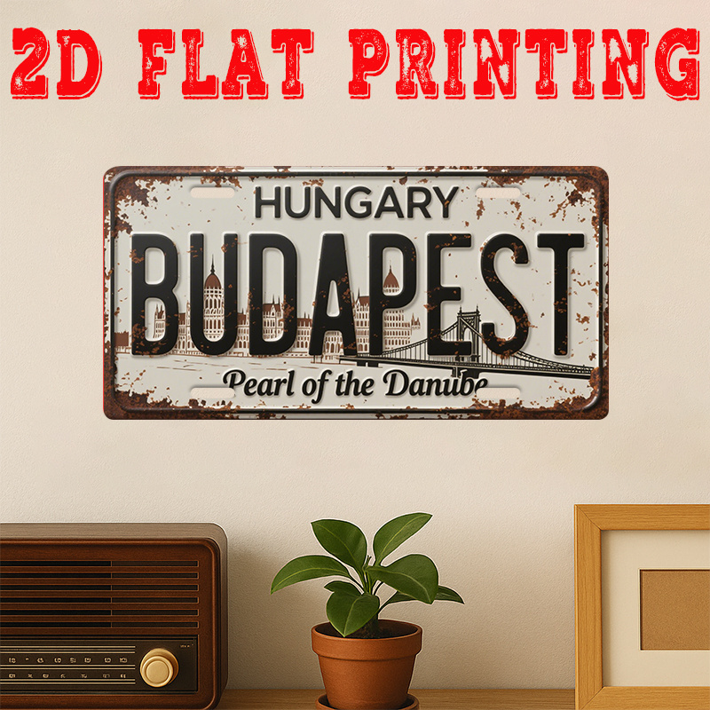 Vintage Collectible Plates - HD-Aluminium-Metallschild, Budapest Ungarn, Perle des Donau-Flusses,
