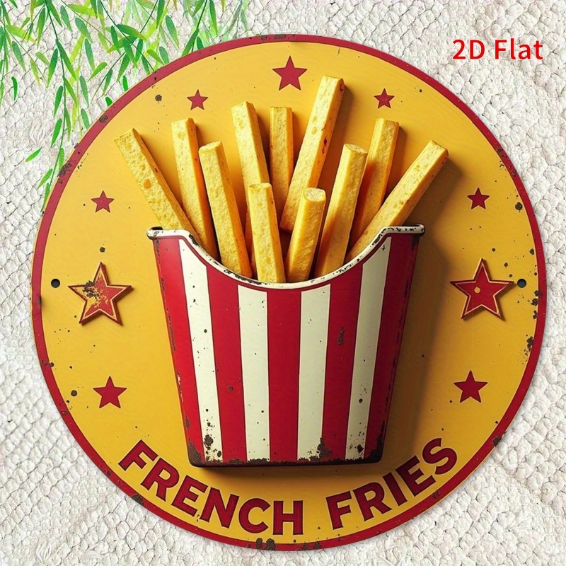 Vintage Collectible Plates - 2D flach, 1 Stück Retro-Pommes-Frites-Metall-Wandkunstschild –