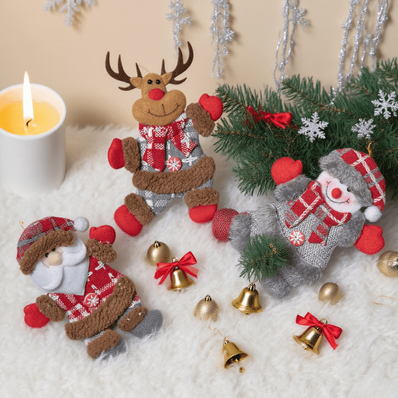 Vintage Collectible Santa - 3-teiliges Set zufällig gestalteter Weihnachtsmann-förmiger Hängeornamente,