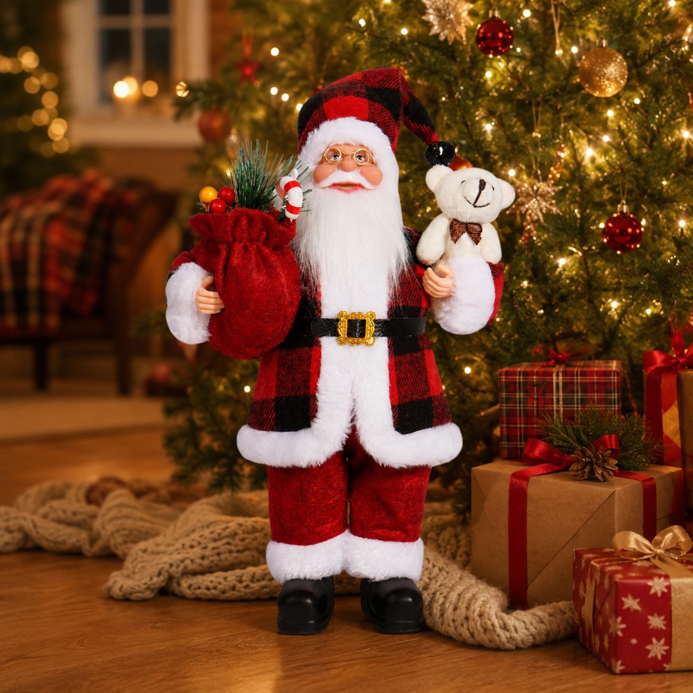 Rot- und schwarz karierte Weih – Vintage Collectible Santa Bewertung und Preis