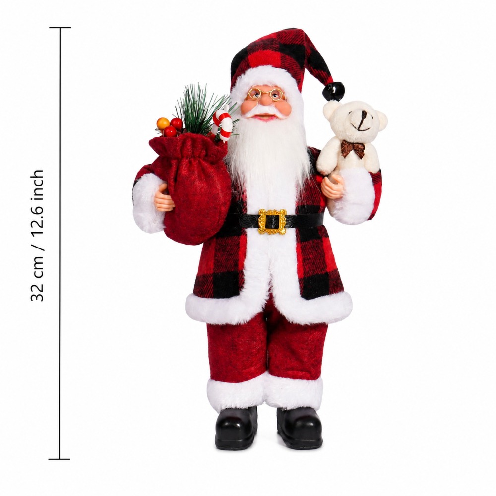 Rot- und schwarz karierte Weih – Vintage Collectible Santa Bewertung und Preis