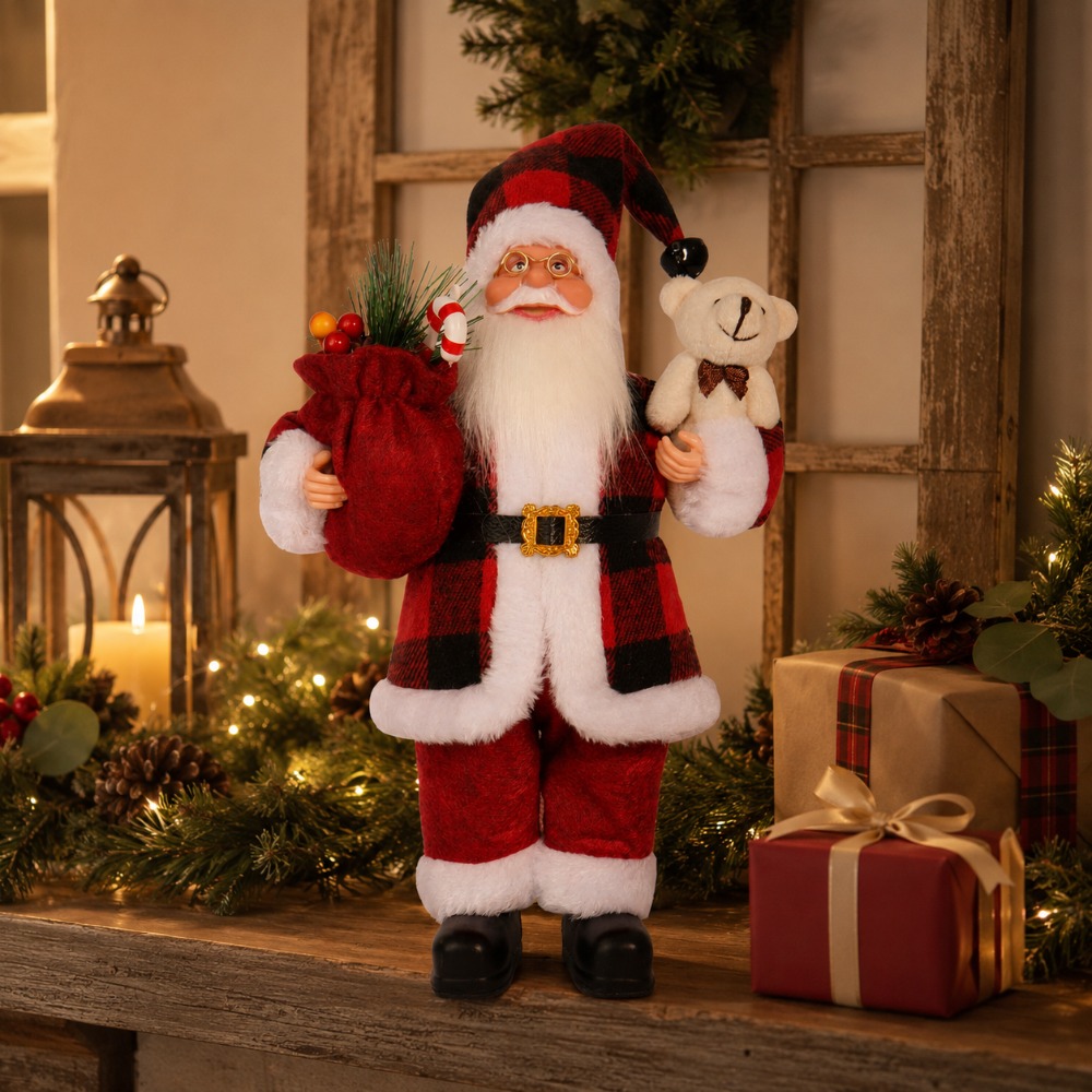 Rot- und schwarz karierte Weih – Vintage Collectible Santa Bewertung und Preis